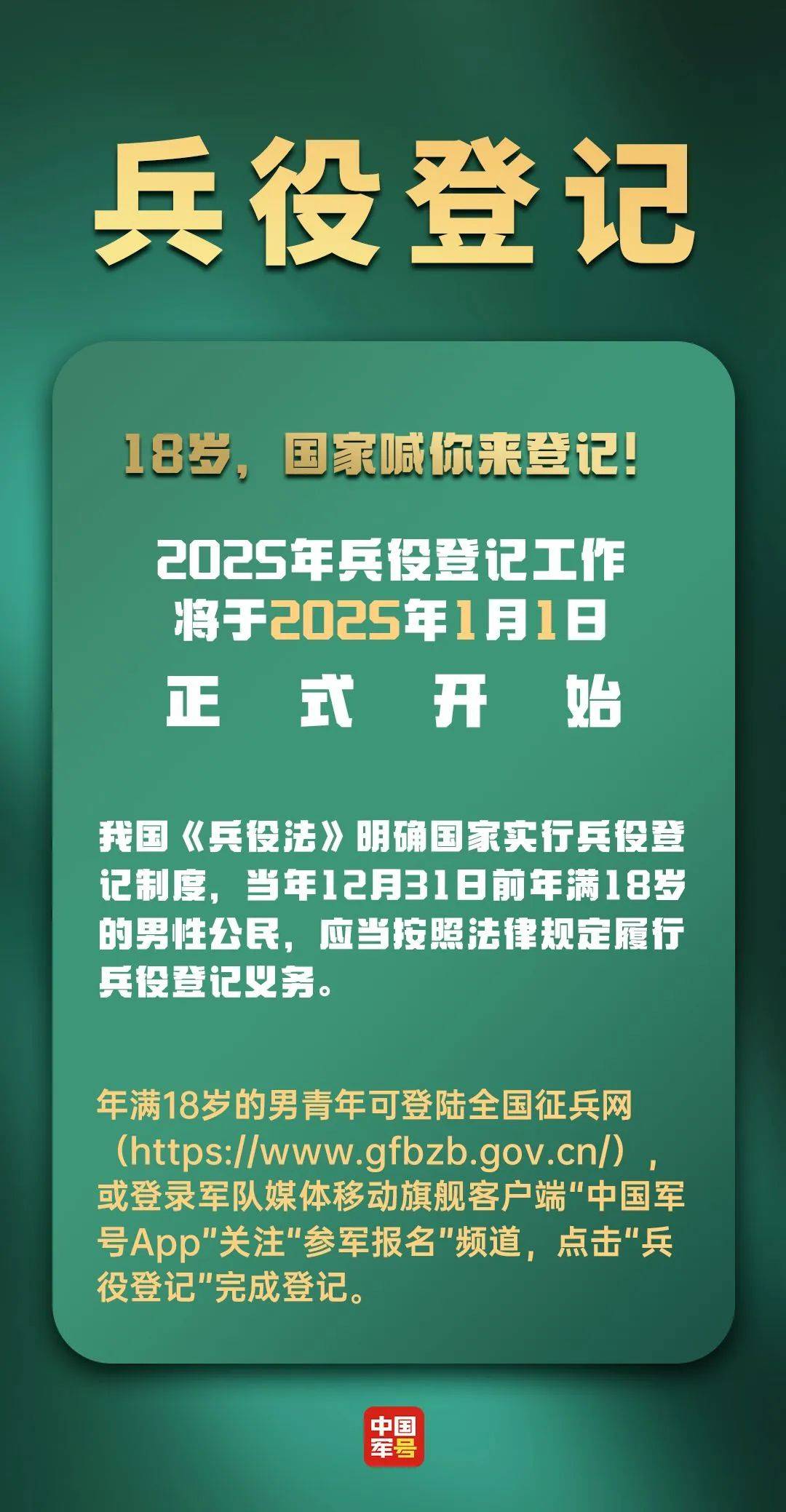 重要提醒！2025年全面开始，适龄男子都要登记