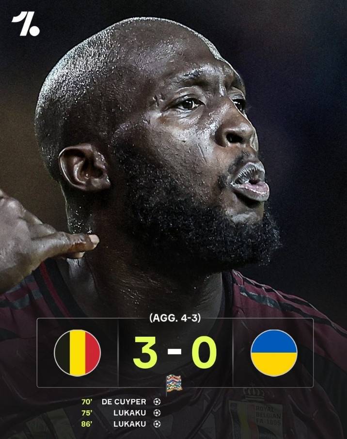 欧国联-卢卡库双响+绝杀 比利时3-0总分4-3逆转乌克兰