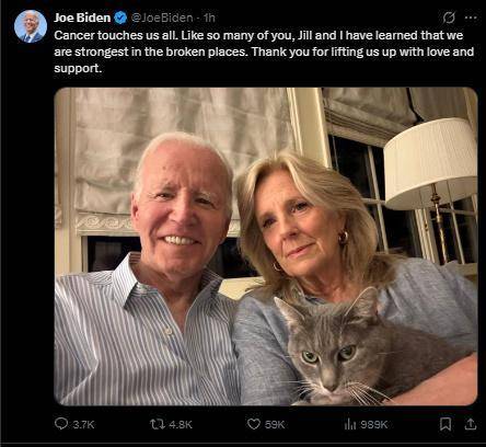 确诊患有前列腺癌后，拜登首次发声