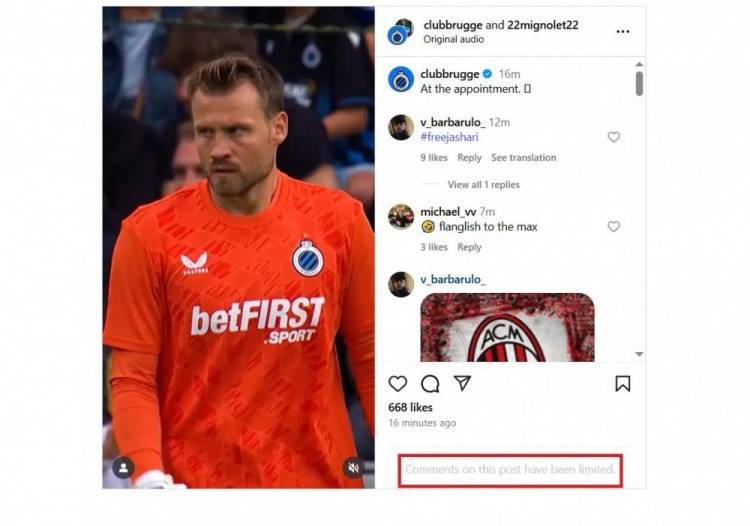 冲烂了米兰球迷涌入社媒要求放行贾沙里,布鲁日被迫限制评论