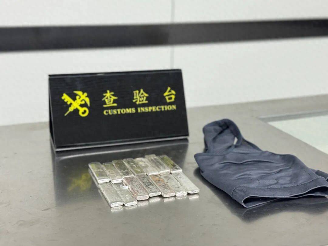 女子在贴身内衣裤里藏14块足银，净重近4斤，入境广东时被查
